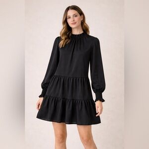 Women’s Black Long-Sleeve Tiered Dress